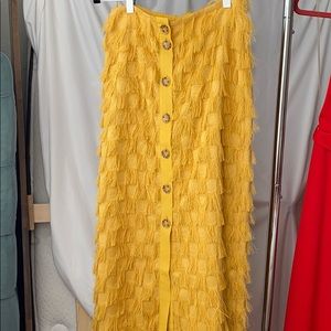 H&M fringe gold pencil midi skirt